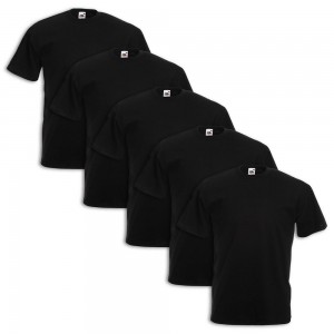 Set 5 Pezzi T-Shirt FRUIT OF THE LOOM 100 % Cotone Tg S M L XL XXL nero black 